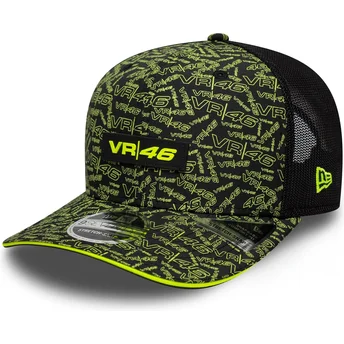 Trucker Cap schwarz und gelb 9SEVENTY Stretch Snap All Over Print von Valentino Rossi VR46 MotoGP von New Era