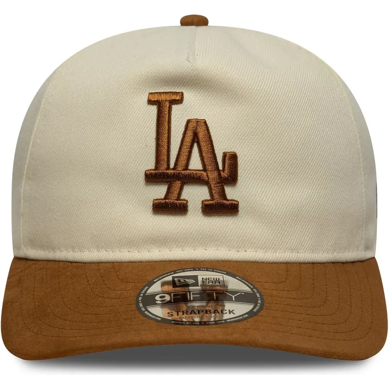 cappellino-con-visiera-curva-beige-e-marrone-regolabile-9fifty-a-frame-suede-visor-di-los-angeles-dodgers-mlb-di-new-era