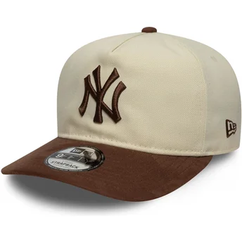 Cappellino curvo beige e marrone regolabile 9FIFTY A Frame Suede Visor di New York Yankees MLB di New Era