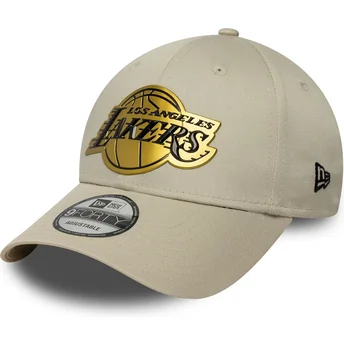 Șepci curbată bej snapback 9FORTY Metallic de Los Angeles Lakers NBA de New Era