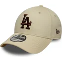 new-era-curved-brim-brown-logo-9forty-league-essential-los-angeles-dodgers-mlb-beige-adjustable-cap