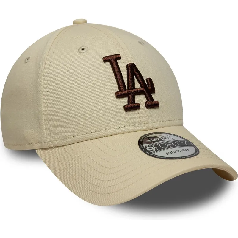 beige-bojd-justerbar-keps-med-brunt-logo-9forty-league-essential-fran-los-angeles-dodgers-mlb-av-new-era
