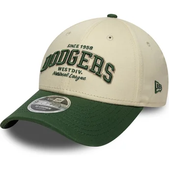 Cappellino curvo beige e verde regolabile 9FORTY M-Crown Wordmark dei Los Angeles Dodgers MLB di New Era