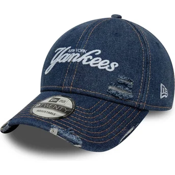 Böjd blå justerbar keps 9TWENTY Denim Distress från New York Yankees MLB av New Era