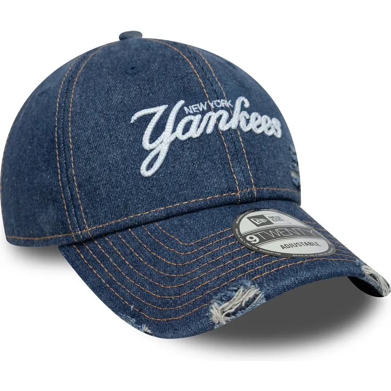 cappellino-curvo-blu-regolabile-9twenty-denim-distress-di-new-york-yankees-mlb-di-new-era