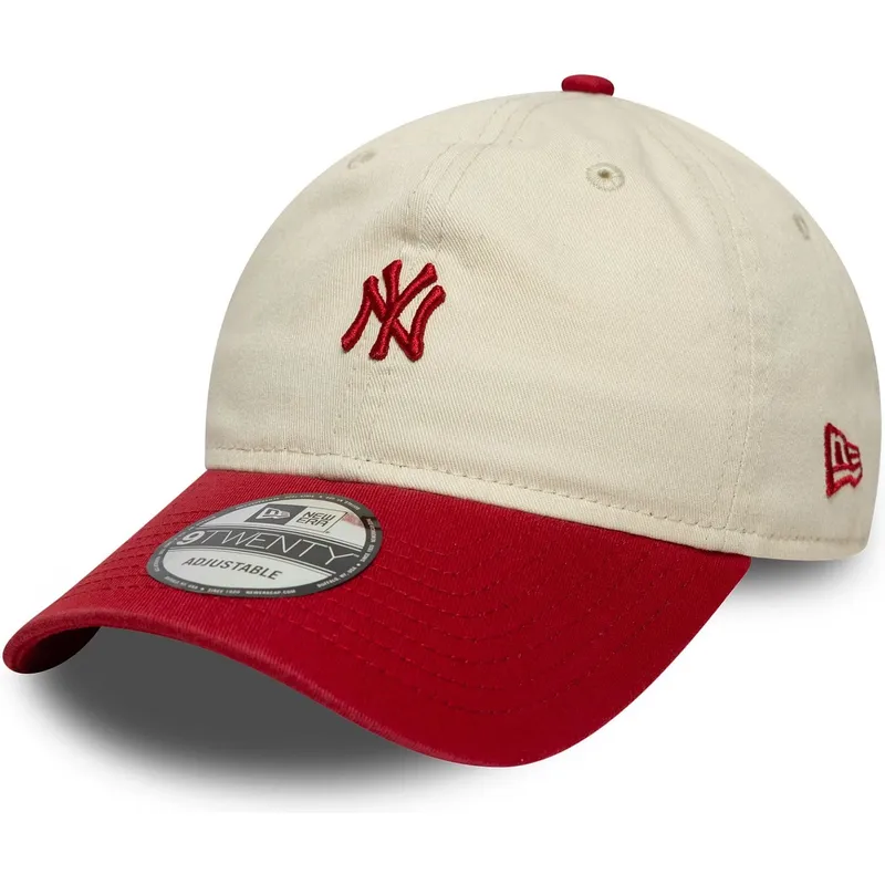 regulowana-zakrzywiona-czapka-bezowo-czerwona-9twenty-mini-washed-new-york-yankees-mlb-new-era