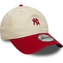 casquette-courbee-beige-et-rouge-ajustable-9twenty-mini-washed-new-york-yankees-mlb-new-era