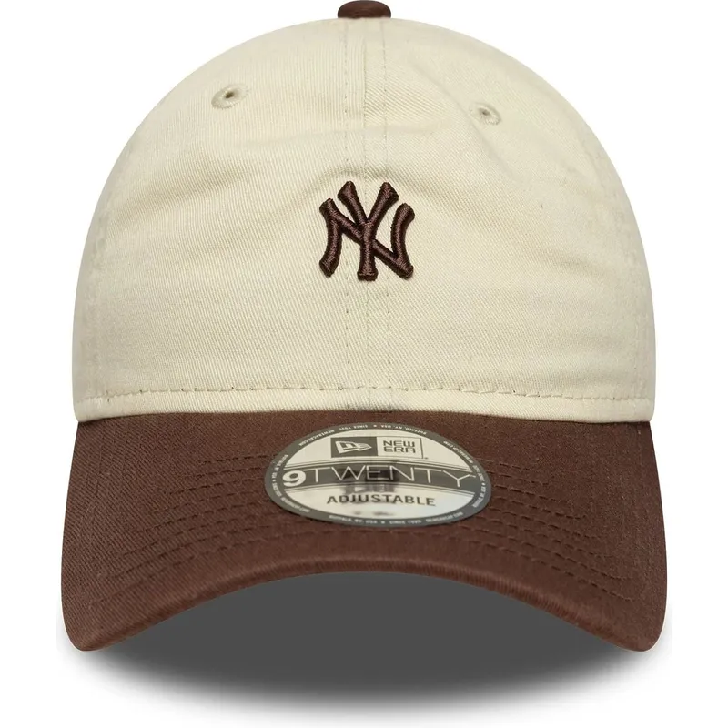 casquette-courbee-beige-et-marron-ajustable-9twenty-mini-washed-new-york-yankees-mlb-new-era