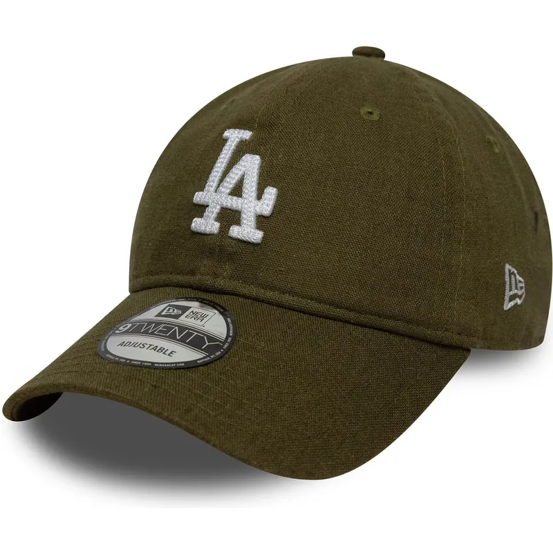 grune-verstellbare-curved-cap-9twenty-linen-der-los-angeles-dodgers-mlb-von-new-era