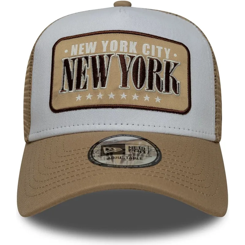 vit-och-brun-trucker-keps-a-frame-location-new-york-stader-och-strander-fran-new-era