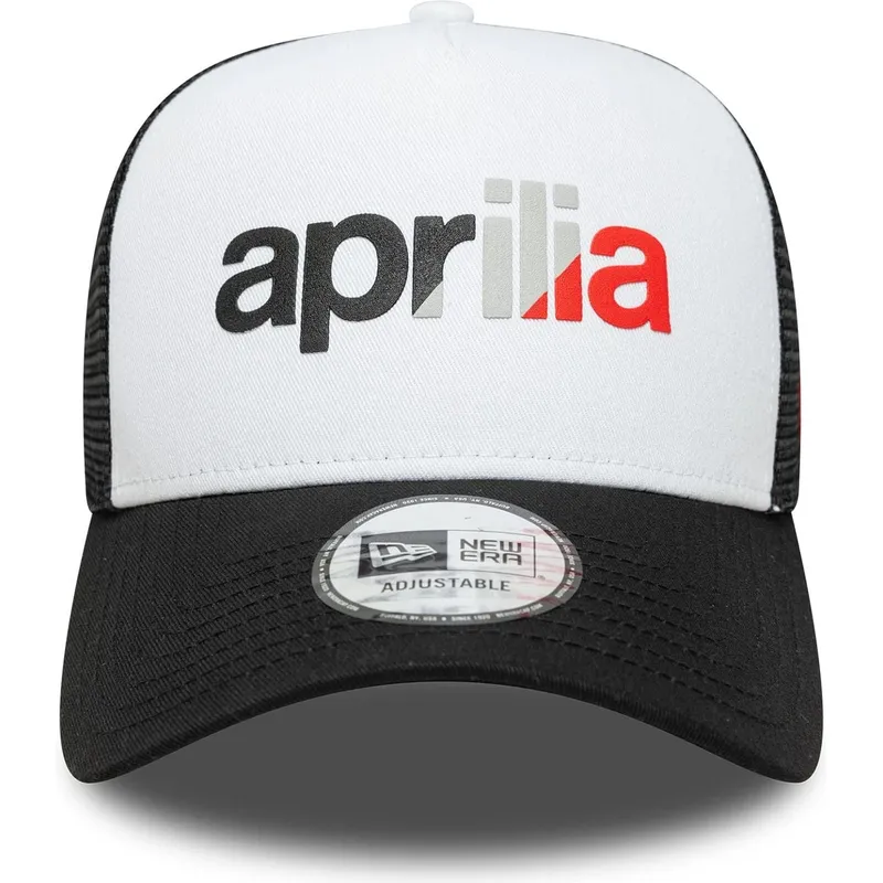 casquette-trucker-blanche-et-noire-a-frame-wordmark-aprilia-piaggio-new-era
