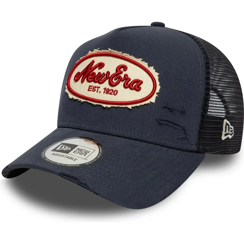 trucker-cap-marineblau-a-frame-oval-canvas-distress-von-new-era