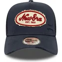 keps-trucker-marinbla-a-frame-oval-canvas-distress-fran-new-era