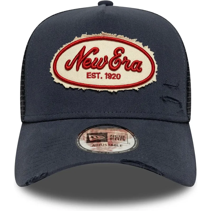 keps-trucker-marinbla-a-frame-oval-canvas-distress-fran-new-era