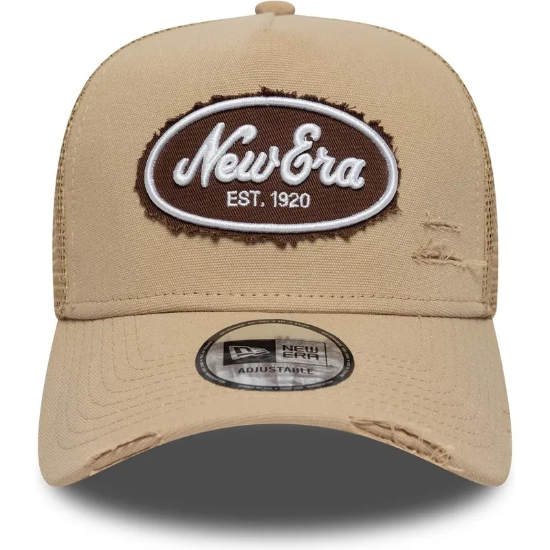 gorra-trucker-marron-a-frame-oval-canvas-distress-de-new-era