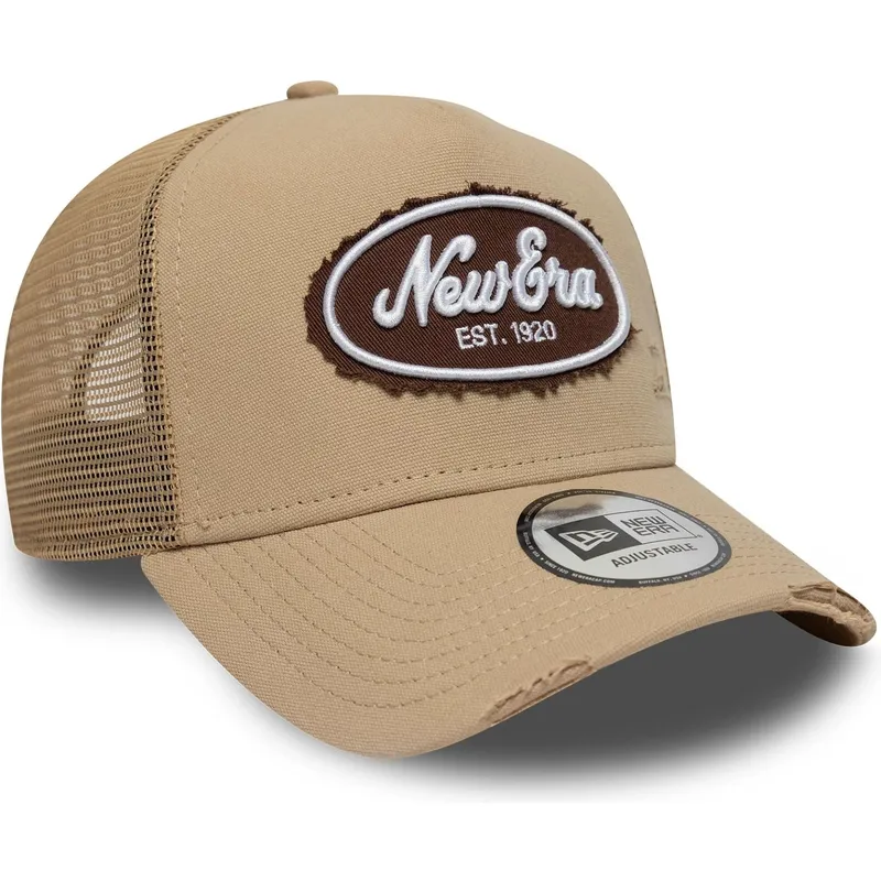 gorra-trucker-marron-a-frame-oval-canvas-distress-de-new-era