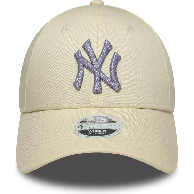 casquette-courbee-beige-ajustable-avec-logo-violet-pour-femme-9forty-metallic-logo-new-york-yankees-mlb-new-era