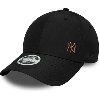 Czarna regulowana czapka z zakrzywionym daszkiem z brązowym logo dla kobiet 9FORTY Flawless New York Yankees MLB New Era