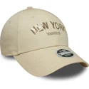 new-era-curved-brim-women-9forty-sequin-wordmark-new-york-yankees-mlb-beige-adjustable-cap