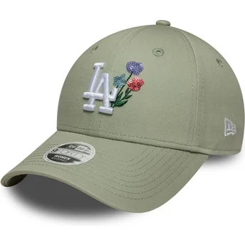 Cappellino con visiera curva verde chiaro regolabile da donna 9FORTY Floral Icon dei Los Angeles Dodgers MLB di New Era