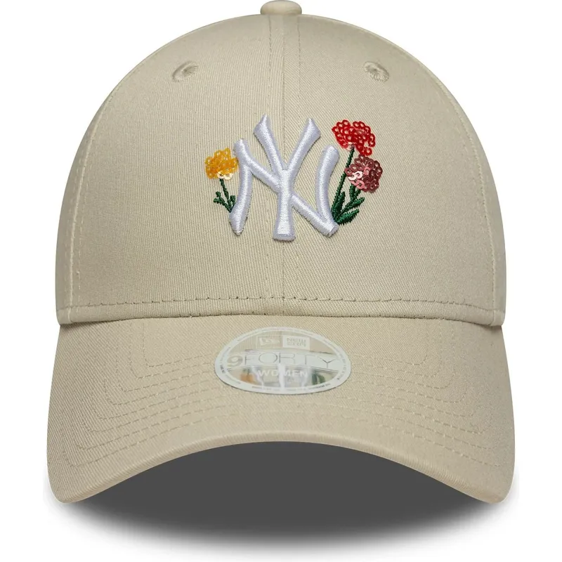 cappellino-curvo-beige-regolabile-da-donna-9forty-floral-icon-dei-new-york-yankees-mlb-di-new-era