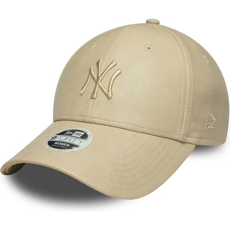 beige-verstellbare-curved-cap-mit-beigem-logo-fur-damen-9forty-pu-der-new-york-yankees-mlb-von-new-era