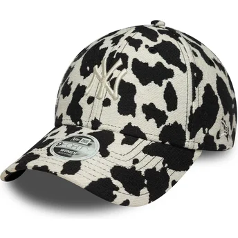 Casquette courbée noire et blanche ajustable pour femme 9FORTY Cow Midi New York Yankees MLB New Era