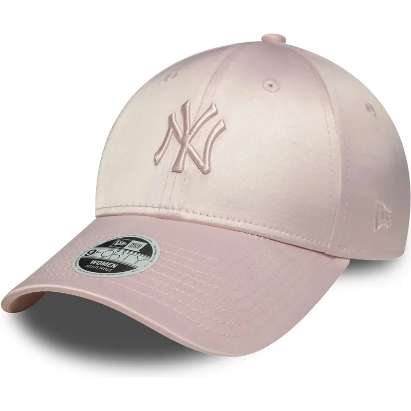 gebogene-rosa-verstellbare-kappe-mit-rosa-logo-fur-damen-9forty-satin-von-new-york-yankees-mlb-von-new-era