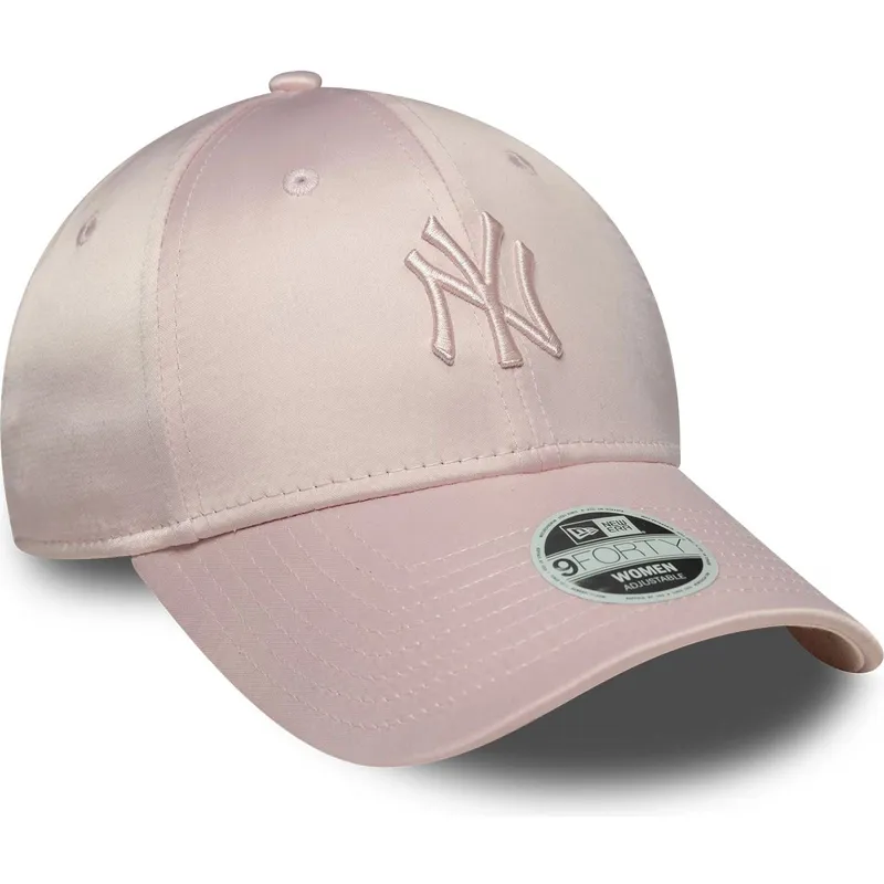 gebogene-rosa-verstellbare-kappe-mit-rosa-logo-fur-damen-9forty-satin-von-new-york-yankees-mlb-von-new-era
