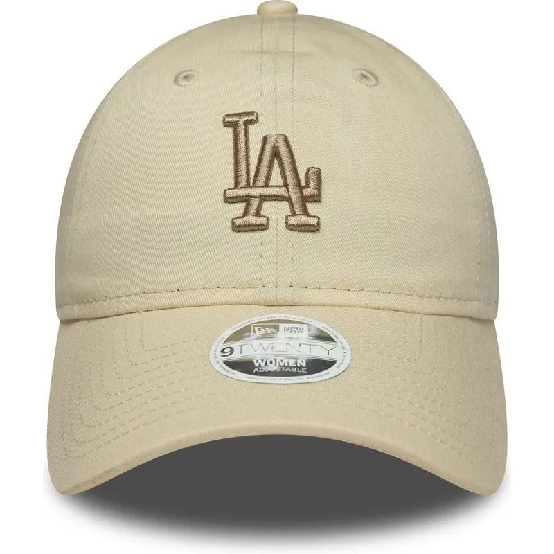 beige-justerbar-kurvad-keps-med-beige-logotyp-for-dam-9twenty-league-essential-midi-fran-los-angeles-dodgers-mlb-av-new-era