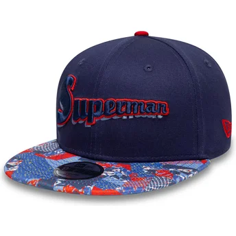 Șepci plată bleumarin snapback pentru copii 9FIFTY de Superman DC Comics de New Era