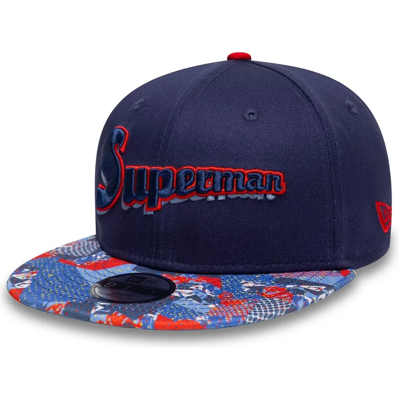 cappellino-piatto-blu-marino-snapback-per-bambino-9fifty-di-superman-dc-comics-di-new-era