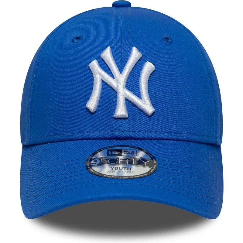 blaue-gebogene-verstellbare-kappe-fur-kinder-9forty-league-essential-der-new-york-yankees-mlb-von-new-era
