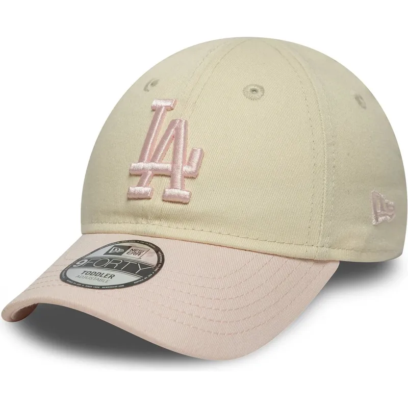 casquette-courbee-beige-et-rose-ajustable-pour-enfant-pequeno-9forty-league-essential-los-angeles-dodgers-mlb-new-era