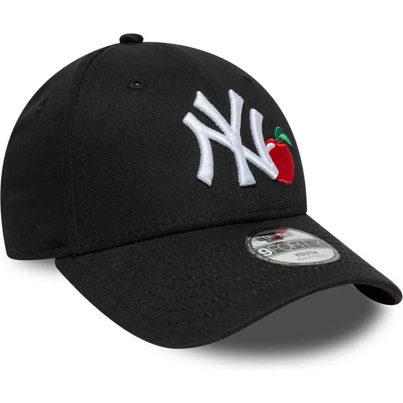 schwarze-gebogene-verstellbare-kinderkappe-9forty-fruit-icon-der-new-york-yankees-mlb-von-new-era