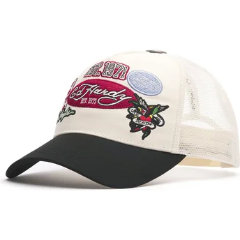 Czapka trucker beżowa i czarna Est 1971 Varsity Badge Ed Hardy