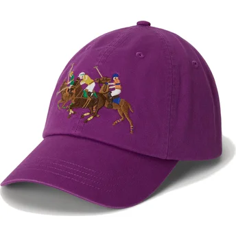 Șepci curbată violet reglabilă Twill Triple Pony de Polo Ralph Lauren