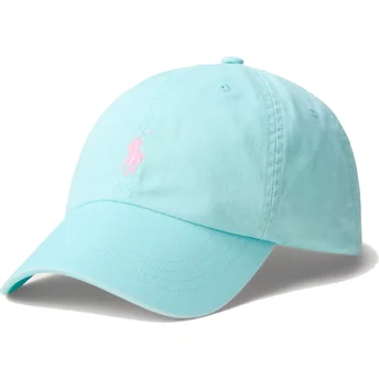 Hellblaue verstellbare Curved Cap mit rosa Logo Cotton Chino Classic Sport von Polo Ralph Lauren