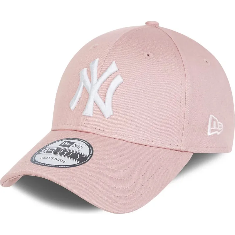 casquette-courbee-rose-ajustable-avec-logo-blanche-9forty-league-essential-new-york-yankees-mlb-new-era