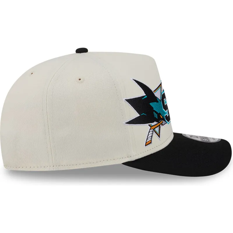 new-era-curved-brim-9fifty-a-frame-classic-san-jose-sharks-nhl-beige-and-black-snapback-cap