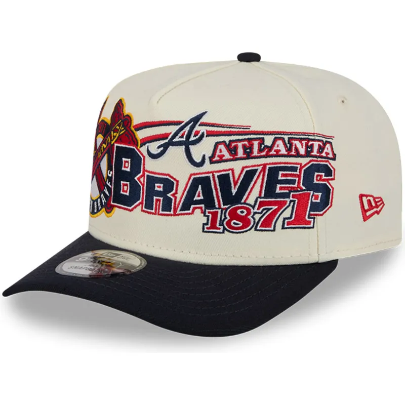 cappellino-visiera-curva-beige-e-nero-snapback-9fifty-a-frame-classic-di-atlanta-braves-mlb-di-new-era