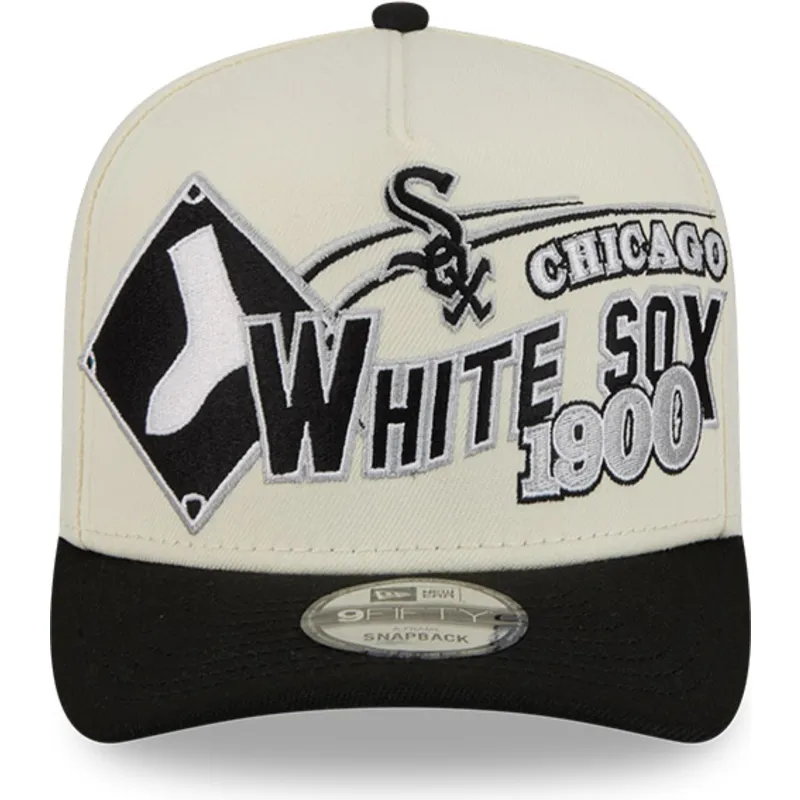 cappellino-curvo-beige-e-nero-snapback-9fifty-a-frame-classic-di-chicago-white-sox-mlb-di-new-era