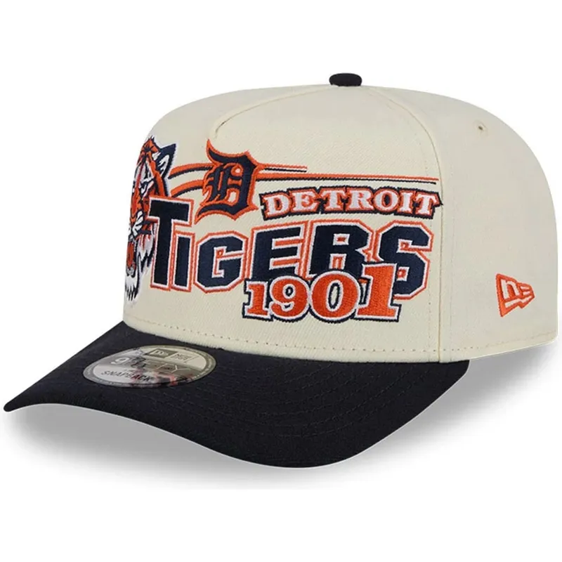 gorra-curva-beige-y-azul-marino-snapback-9fifty-a-frame-classic-de-detroit-tigers-mlb-de-new-era