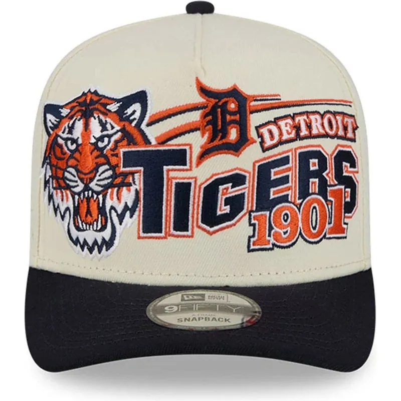 new-era-curved-brim-9fifty-a-frame-classic-detroit-tigers-mlb-beige-and-navy-blue-snapback-cap