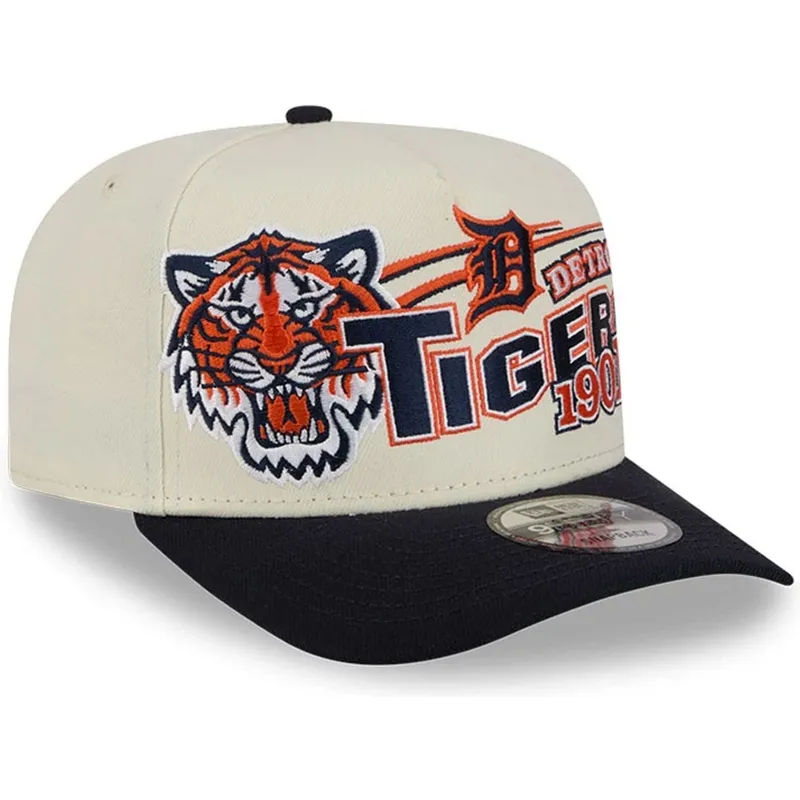 cappellino-curvo-beige-e-blu-marino-snapback-9fifty-a-frame-classic-di-detroit-tigers-mlb-di-new-era