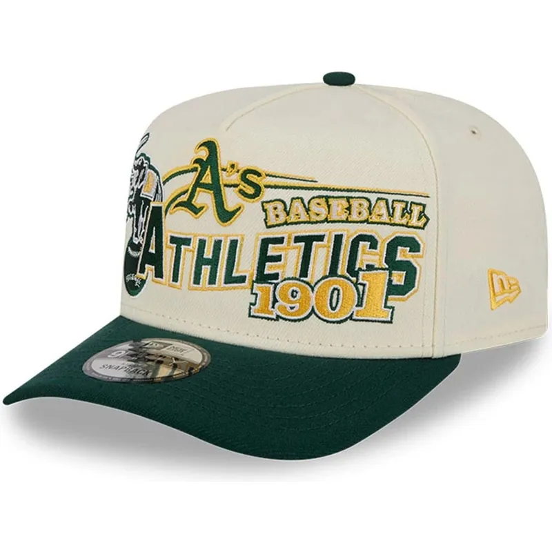 beige-und-grune-gebogene-snapback-kappe-9fifty-a-frame-classic-von-oakland-athletics-mlb-von-new-era