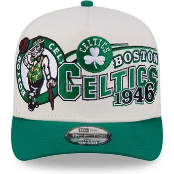 New Era Curved Brim 9FIFTY A Frame Classic Boston Celtics NBA Beige and Green Snapback Cap