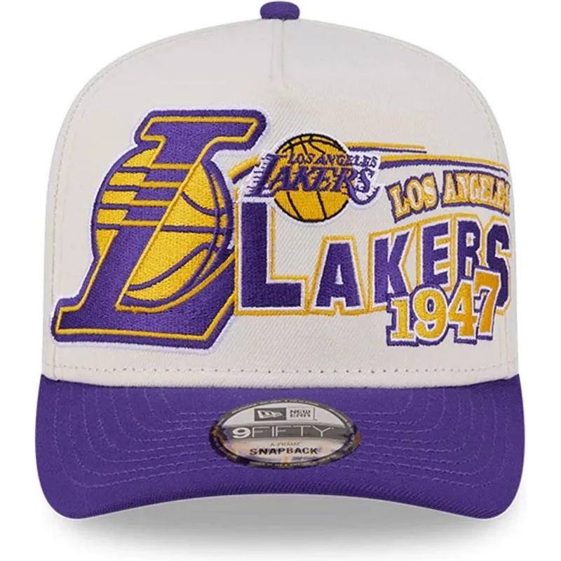 beige-und-violette-gebogene-snapback-kappe-9fifty-a-frame-classic-der-los-angeles-lakers-nba-von-new-era