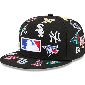 Cappello piatto nero aderente 59FIFTY All Over di MLB di New Era
