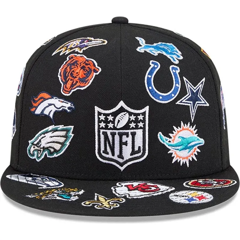 cappello-piatto-nero-aderente-59fifty-all-over-di-nfl-di-new-era